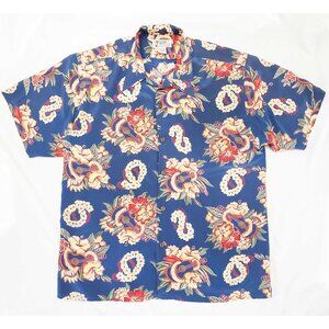 Avanti Original Mens 50s Style Hawaiian Ukulele Lei Silk Loop Collar Shirt XXL